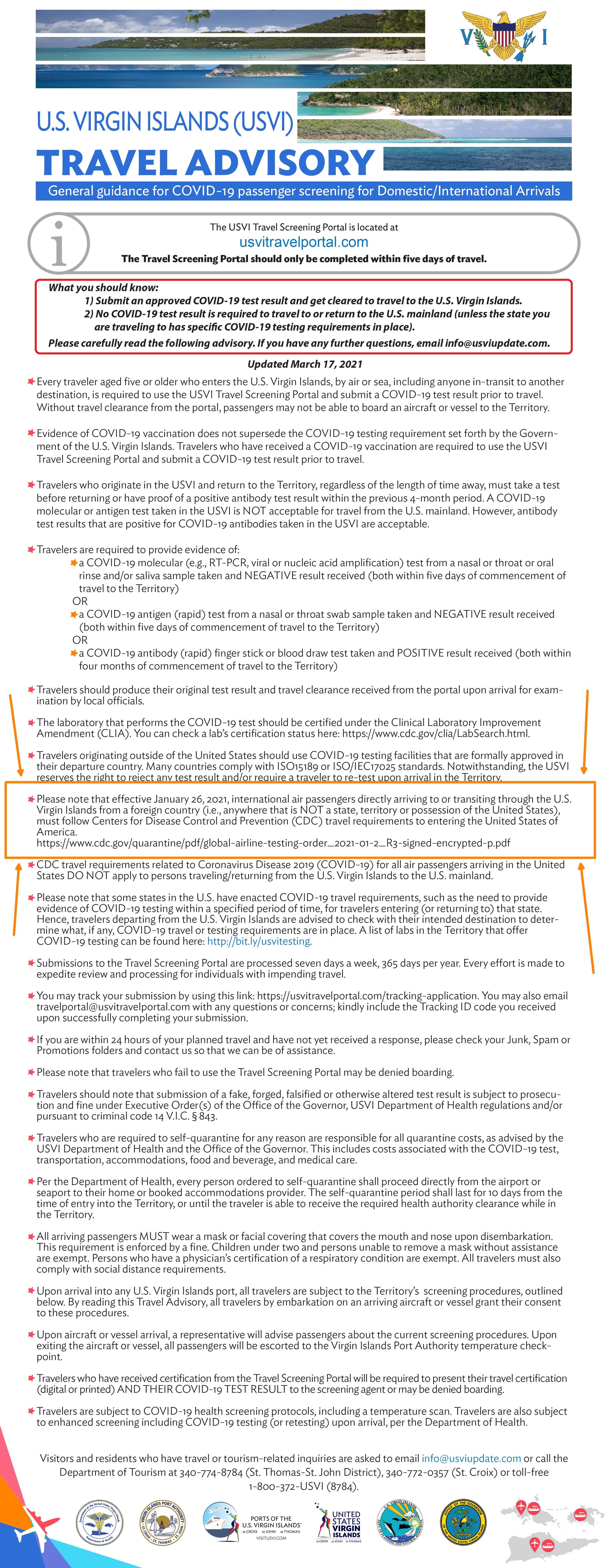 Attached picture USVI Update Page Highlighting CDC Requirements for international entry by air.jpg